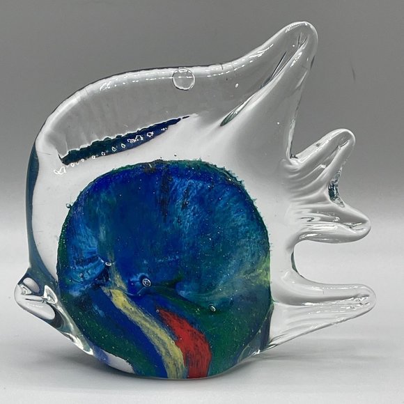 Tropical Angel Fish Paperweight Art Glass Hand Blown Murano Style 4" Tall - Picture 9 of 10